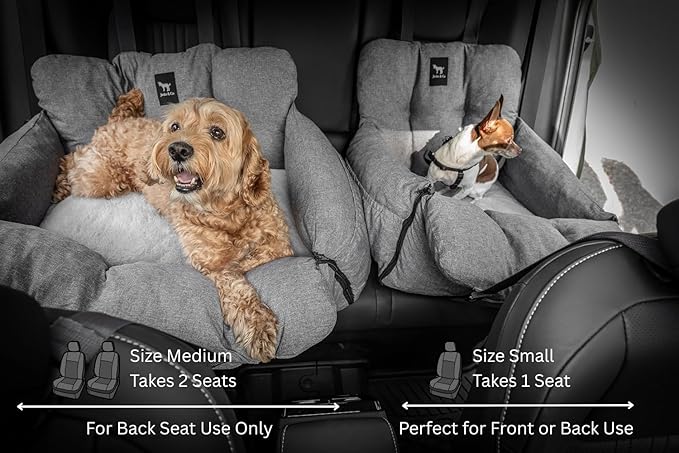 JACKO & CO Premium Dog Car Seat – Safe & Cozy Travel Bed Carrier for Small Dogs, Puppies, Pets, Clip-On Leash, Storage Pockets, Water-Resistant, Machine Wash (Black, Standard Medium (25-40 lbs))