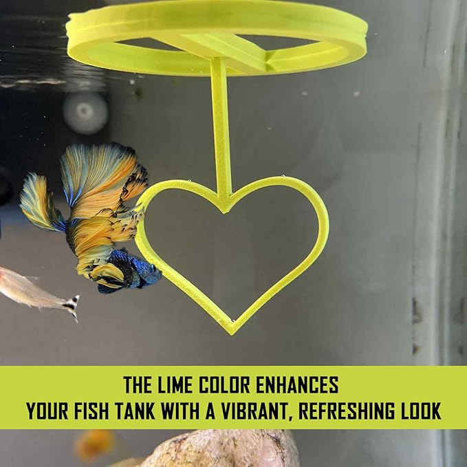 Floating Heart Betta Training Ring, Heart Active Betta Training Ring, Floating Feeder, Enrichment Toys for Aquarium Decor, Pink, 3.8in x 3.7in (Lime, Pack of 2)
