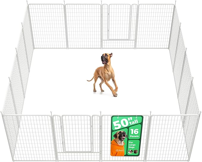 FXW Rollick Unleashed Dog Playpen for Indoor, Yard, RV Camping, 50 inch 16 Panels for Large Dogs, White│Patented