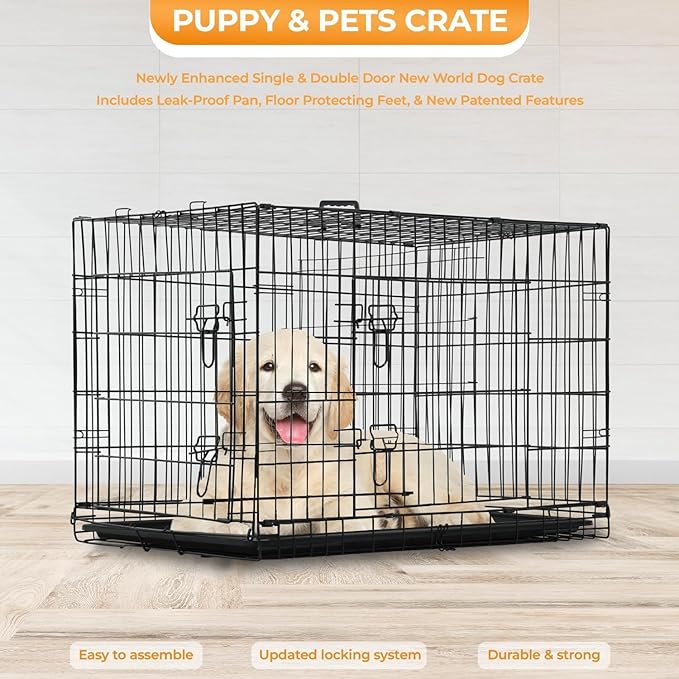 30 Inch Dog Crate for Medium Dogs, Folding Metal Wire Dog Cage, Dog Kennel Indoor and Outdoor, Dog Crate with Double Doors, Dividers, Plastic Leak-Proof Tray, Removable Handles, Black