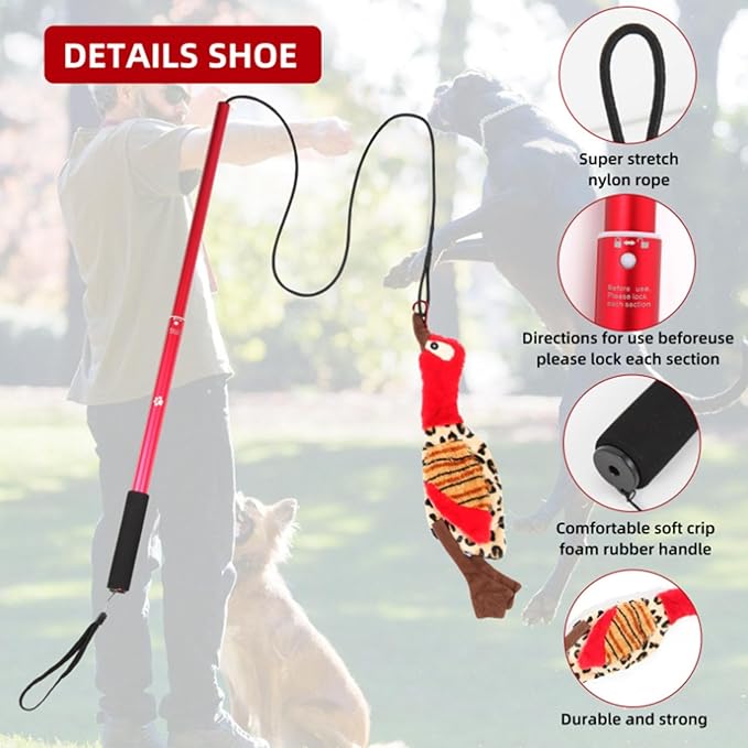 Flirt Pole for Dogs - Cat Fishing Pole Toy | Cat Wand Toy | Interactive Flirt Pole Toy | Puppy Wand Rope to and Tug of War | Durable Teaser Wand with Nylon Rope Tether Lure Toy for Dogs