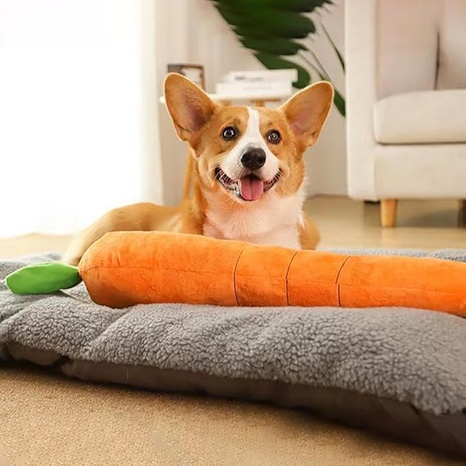 29.5 Inch Large Carrot Plush Pet Toy for Soft Chewers, Durable Squeaky & Crinkle, Anti Boredom Chew Toy for Dogs & Cats, Interactive Calming Chew Toy for Indoor Pets (Orange)