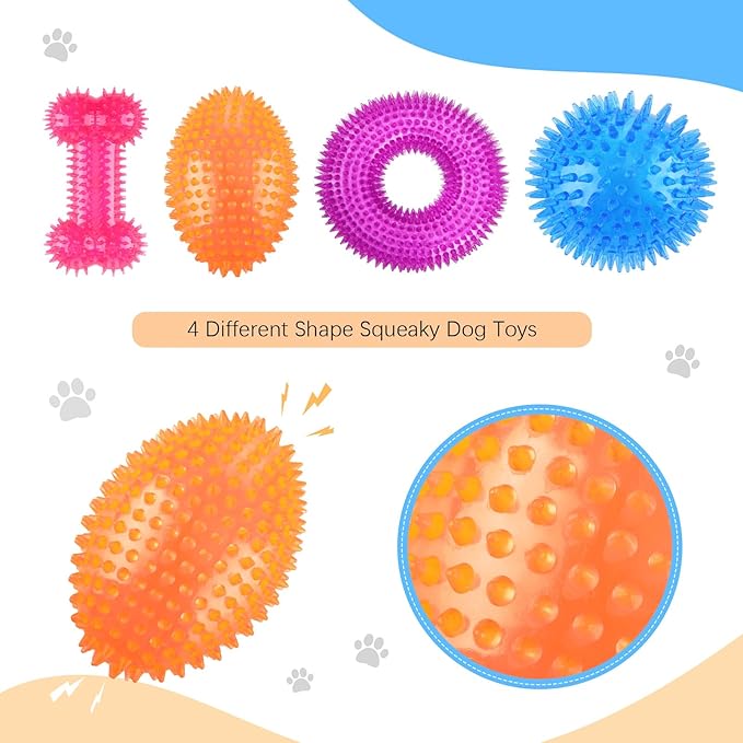 Silipull 4 Pcs Spiky Squeaker Football Dog Toy for Medium Large Dogs Spiky Dog Balls Puppy Chew Toys for Aggressive Chewers Training Fetch(Fresh,Various Sizes)