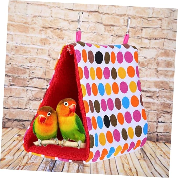 Milisten Triangle Parrot Hammock Cozy Hanging Bed for Pets Warm Round Dot Bird Nest for Parakeets Lovebirds and Cockatoos for Bird Cages and Home Decor