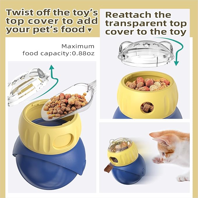 Interactive Cat Toys - Adjustable Food Dispenser | Fun Sliding & Rolling | Enrichment Portion-Control Slow Feeder for Kittens & Adult Cats