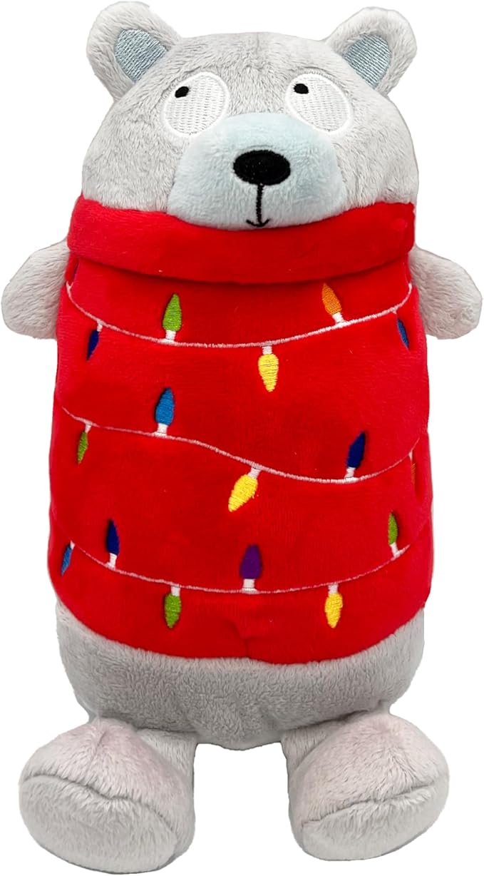 Huxley & Kent Funny Dog Toy w/Squeaker – Holiday Power Plush Squeaky Dog Toys for Small, Medium & Large Dogs – Soft Stuffed Animal for Indoor Play & Fetch - Deck the Bear, Small
