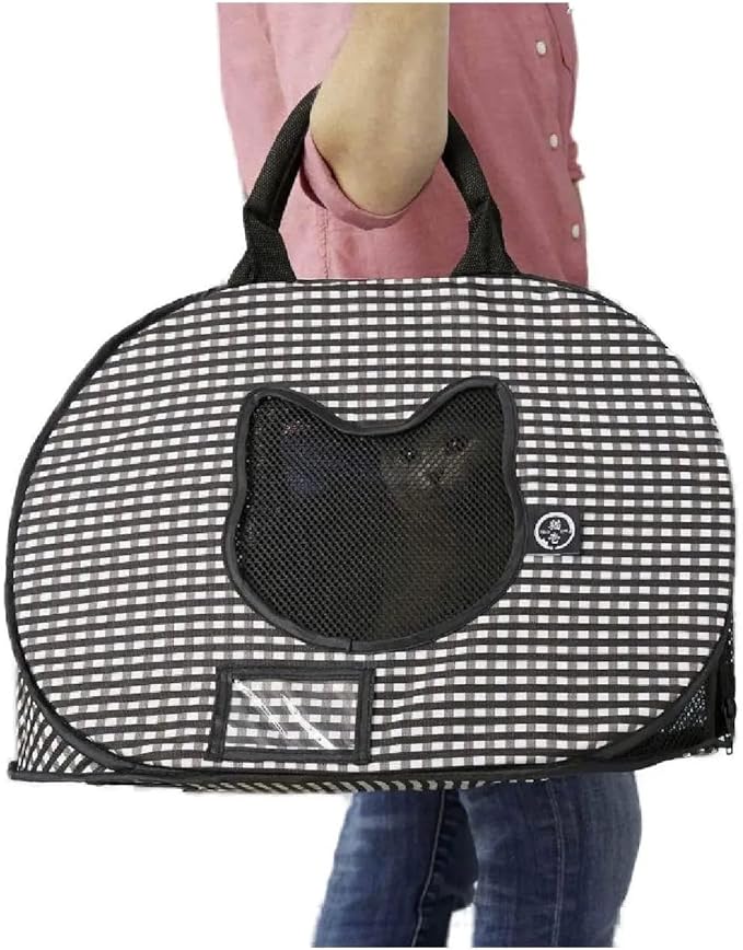 Necoichi Stress-Free Cat Travel Carrier Collapsible Gray White for 2 Cats, for Indoor Cats Small Medium Large Cats(Black)