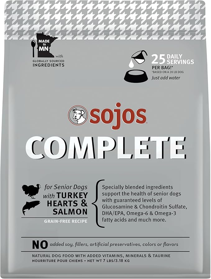 Sojos Complete Freeze Dried Raw Senior Dry Dog Food, Grain Free, Natural, Turkey and Salmon Recipe, 7 lb Bag