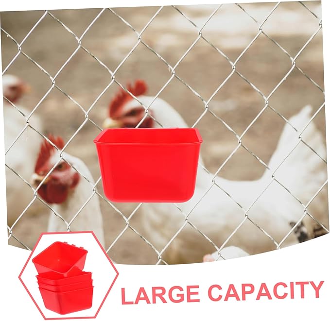 Kisangel 4pcs Hanging Chicken Feeder and Waterer Cup Durable Rabbit Food Bowl and Bird Cage Water Cup for Parrots Chickens and Pets Red