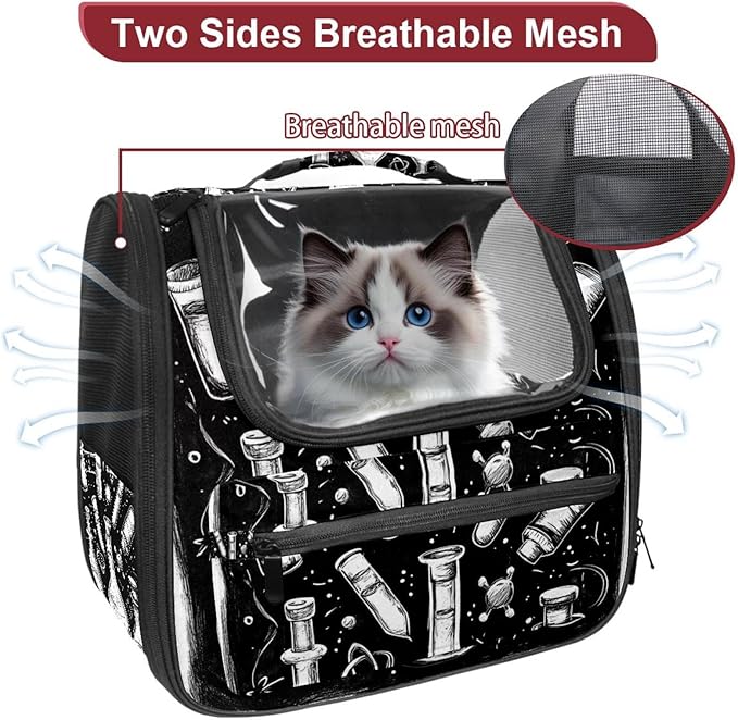 Dog Carrier Backpack for Small Pets - Cat & Dog Backpack for Hiking, Camping or Travel, Chemistry Set of Doodle Elements (1)