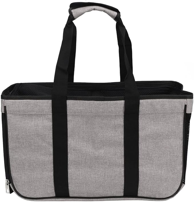 Cat Carrier Breathable Prevent Escape, Portable Cat Travel Carrier for Small Animals, Soft Cat Bag with Adjustable Shoulder Strap, 2 Storage Pockets for Pet Toys and Food, Ideal fo (Grey with Black)