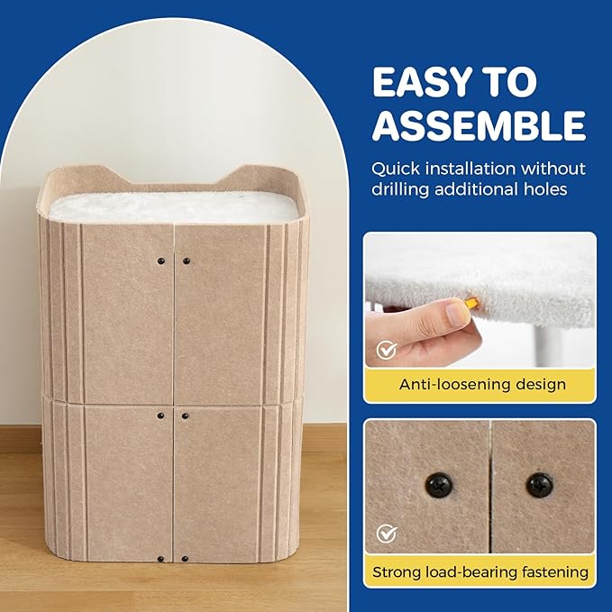 ABCPET Cat House for Indoor Cats, Cat Condo Cat Bed Cave, Felt Cats Hideaway Condo with Resistant Scratching Freedom Kitten Cube & Hanging Ball, Beige