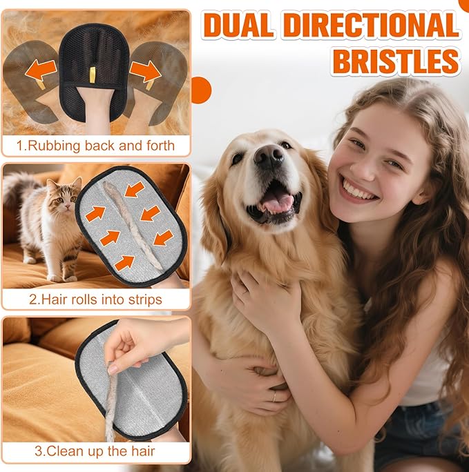 Pet Grooming Glove for Dogs and Cats, Pet Hair Remover Glove Deshedding Brush Mitt, Gentle Massage Grooming Tool, Easy to Clean, Works on Long and Short Hair Pets for Shedding Fur Removal