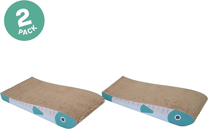 Kitty City 2‑Pack Fish Corrugate Cat Scratcher Pads - Horizontal Nail Filing Scratch Mat, Durable Couch Lounger Bed Alternative, Cat Scratch Toy, Kitty Enrichment & Play, 17” x 8” Each