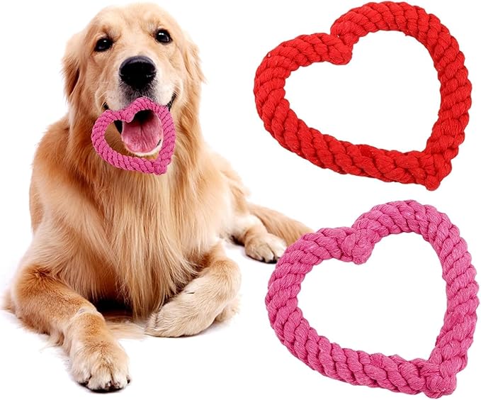 Pink Cute Dog/Cat Chew Toys, Dog Toys for Chewers, Heavy Duty Dental Dog Rope Toy for Dogs, Creative Love Heart Shaped Interactive Rope Dog Toys, Cotton Puppy Teething Chew Tug Toy Dark, Ropes
