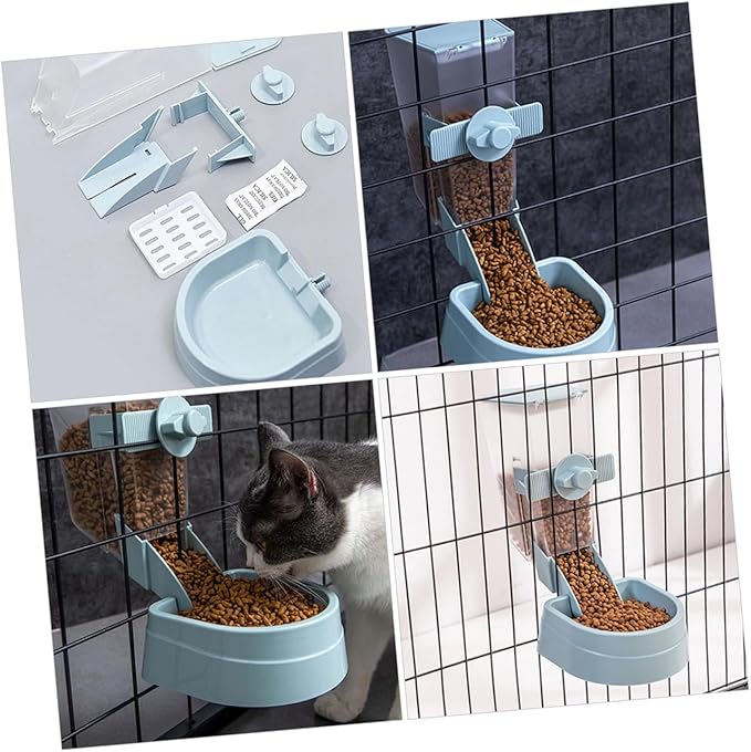Mobestech Hanging Automatic Small Pet Feeder for Birds and Hamsters, Blue Plastic Bird Cage Accessory, Convenient Outdoor and Indoor Use