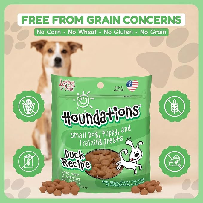 Loving Pets Houndations Duck Dog Training Treats | All Natural | 2.6 Calories Per Treat | Grain-Free, Wheat-Free, Gluten-Free & Corn-Free | For Small Dogs & Puppies, 4 oz