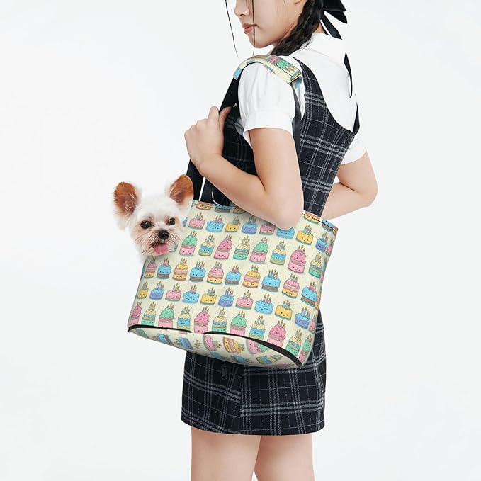Birthday Cake (4) Print Foldable Pet Tote Bag, Shoulder Carrier for Small Dogs and Cats
