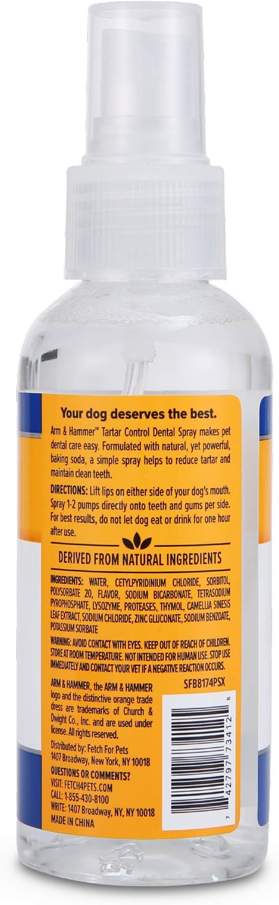 Arm & Hammer Tartar Control Dental Spray for Dogs, Mint Flavor Breath Freshener, Brushless Teeth Cleaning Oral Care with Baking Soda, Helps Reduce Plaque and Tartar Buildup, 4 Fl Oz