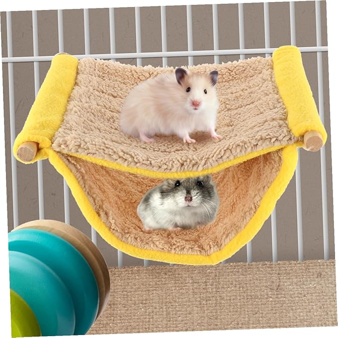 Unomor Small Animal Hammock Dual Layer Hanging Sleeping Nest Soft Plush Bed for Hamsters Parakeets and Birds Cage Accessory