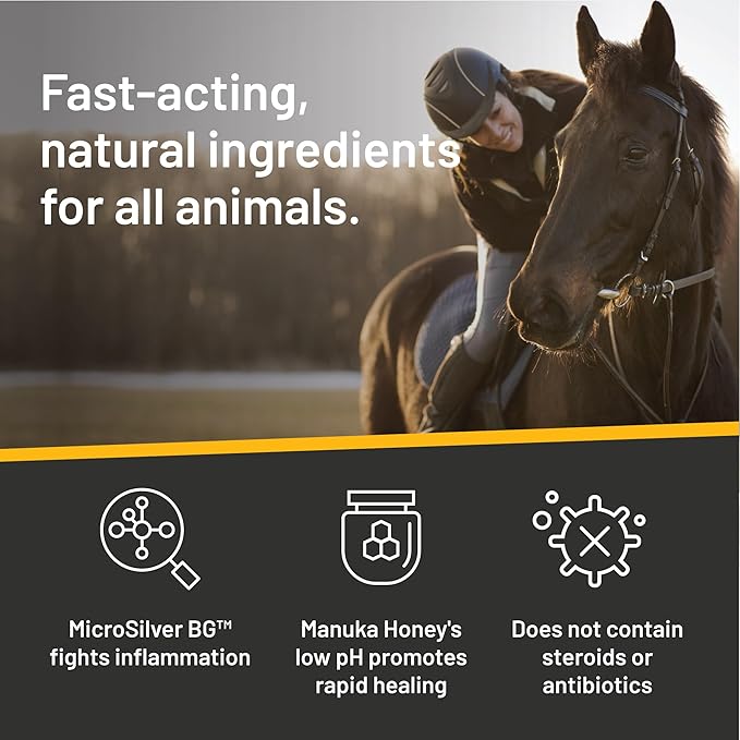 Absorbine Silver Honey Rapid Wound Repair Spray Gel 8oz Bottle, Manuka Honey & MicroSilver BG, Horse & Large Animal Wound Care