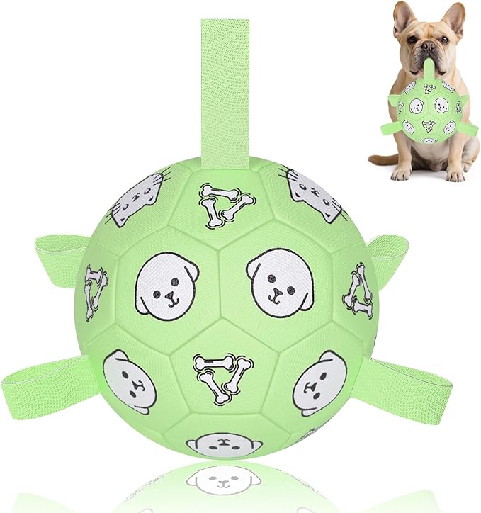 Dog Soccer Ball with Straps - Durable Jolly Ball for Dogs, Large Soccer Ball for Dogs, Dog Toys for Medium Dogs, for Pet Birthday, Outdoor Indoor Play Training Exercise