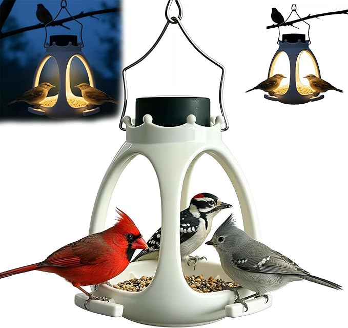 Solar Bird Feeder for Outdoors Hanging,Attract Wild Birds & Cardinal,2026 Innovative Crown Heavy Duty Birdfeeders Outside Hanging,Waterproof Bird Houses for Backyard Birding & Wildlife Decor (White)