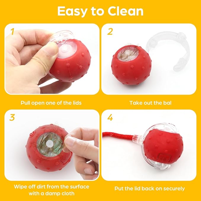 Interactive Cat Toys Ball, Automatic Moving Cats Toy with Elastic Mesh Bell Tail, Rechargeable Cat Ball for Bored Indoor Adult Cats, Energetic-cat (Red)