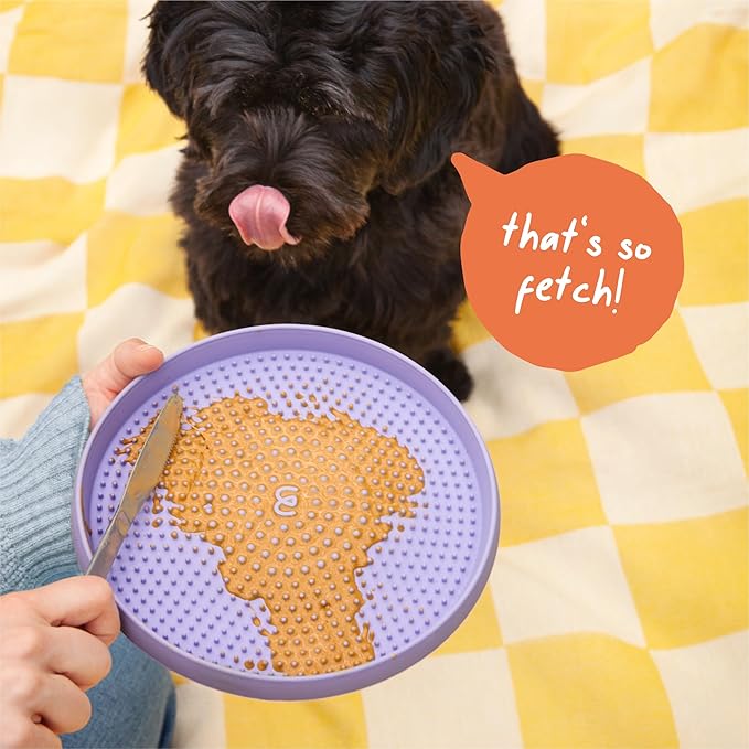 WOOF Fly n’ Feed - Flying Disc and Lick Mat for Dogs - Durable Tooth-Friendly Rubber - Interactive Dog Toy for Fetch, Treat Dispensing, and Enrichment - Lavender