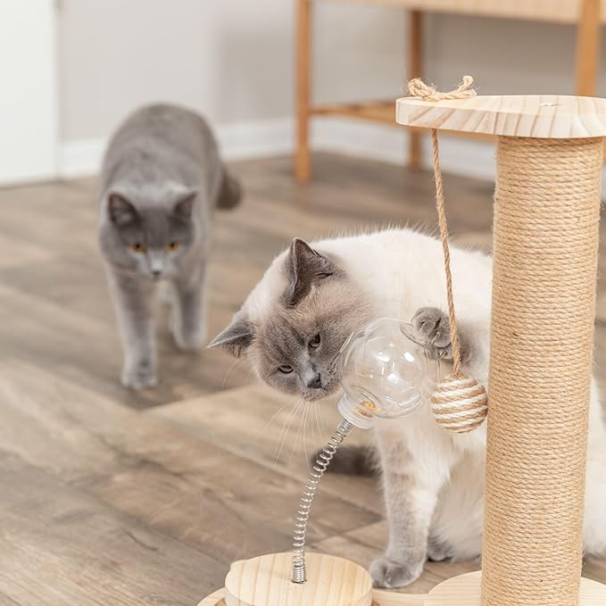 Trixie Oliver 18" Interactive Cat Scratching Post - 4-in-1 Indoor Small Cat Furniture with Jute Post, Treat Cup, Wooden Track & Hanging Ball