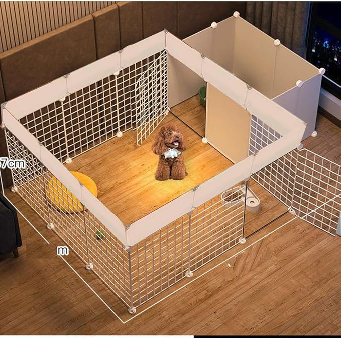 Dog Playpen Indoor with Door, DIY Puppy Play Pen Portable Metal Wire Yard Fence Small Animal Exercise Cage for Big-Sized Dog (White(Big