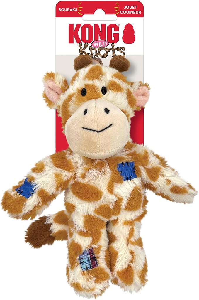 KONG Wild Knots Dog Toys – 2 Pack – Durable Plush Dog Toy with Internal Knotted Rope & Squeaker (Tiger/Giraffe, Small/Medium)