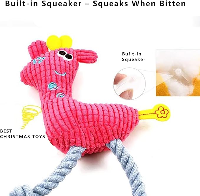 Dog Squeaky Toys for Small Dogs & Puppies – Durable Chewable Deer-Shaped Plush with Squeaker, No Stuffing, Interactive Puppy Teething Toys for Boredom Relief – Great Dog Birthday Gift (Yellow)