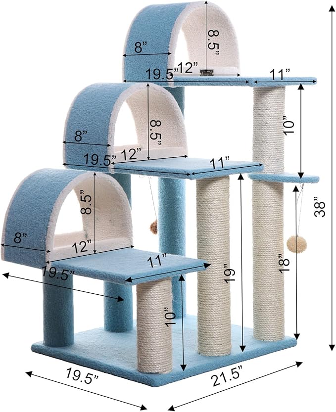 Armarkat 38" High Ivory Cat Step Stairs ramp, Real Wood Cat Sratcher For Pets Cats B3803