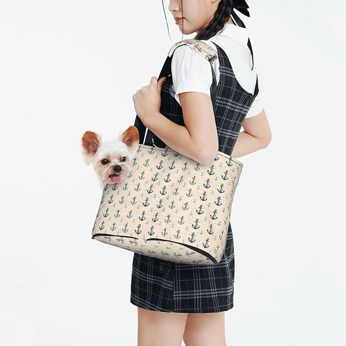 Anchors Print Foldable Pet Tote Bag, Shoulder Carrier for Small Dogs and Cats