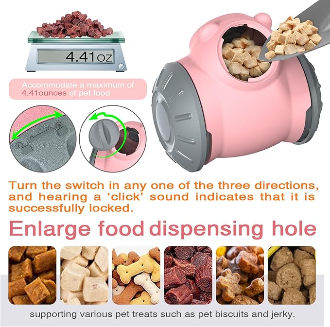 2026 Interactive Dog Dispenser Toy - Premium Food for Smart Dogs - Adjustable Food Puzzle for Small Medium and Large Dogs for Large/Medium/Small Aggressive Chewers Breed Pet Cat Color Pink