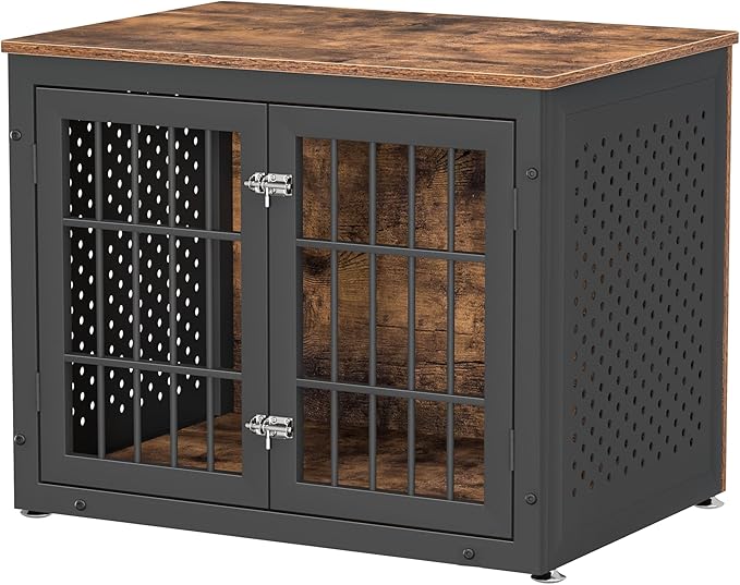 rehomerance 32" Heavy Duty Dog Crate Furniture for Small and Medium Dogs, Metal Kennel for High Anxiety Dogs, Chew Proof Pet Cage Indoor, Decorative Dog Kennel End Table