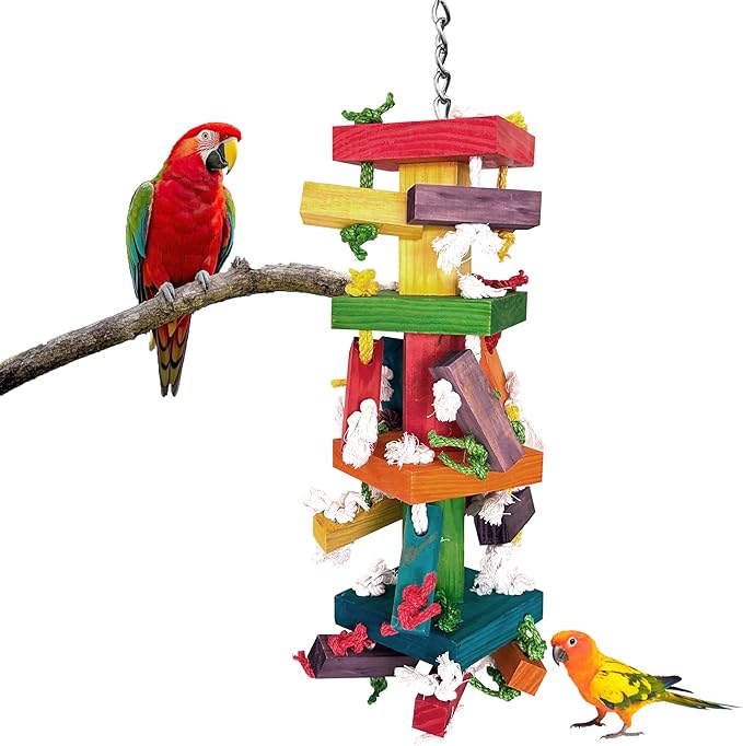 35" Extra Large Parrot Toys - Chewable Foraging Toys for Macaws, African Grey, Amazon Parrots - Durable Bird Cage Accessories Gift