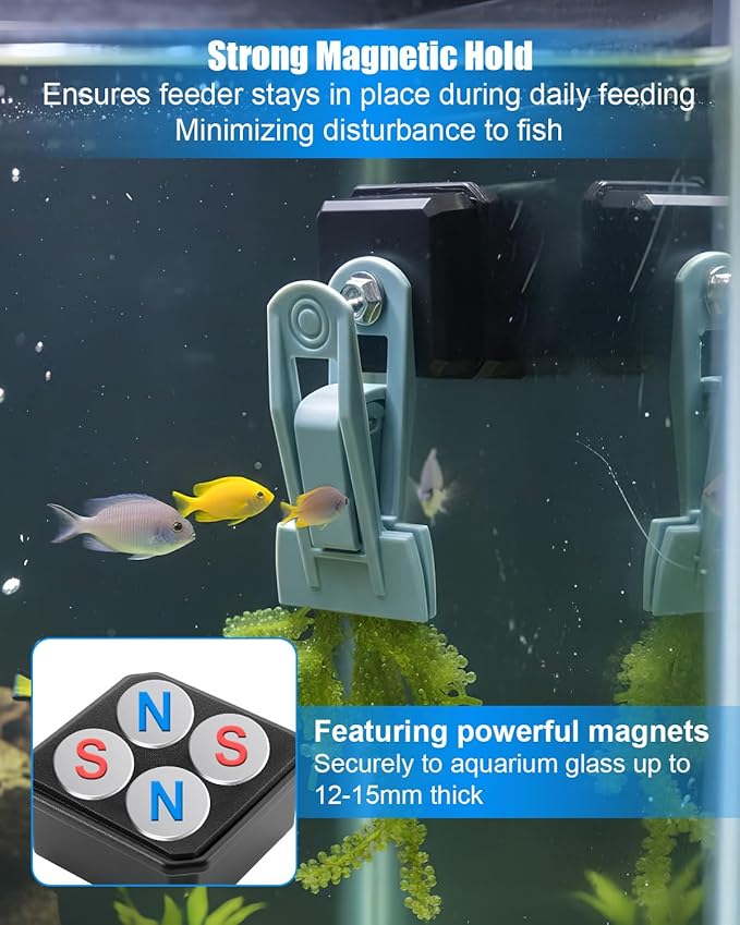 Magnetic Seaweed Feeder Clip, Aquarium Algae Nori Holder with Cleaning Brush, Fish Tank Feeding Accessory for Saltwater Freshwater Goldfish and Aquatic Pets