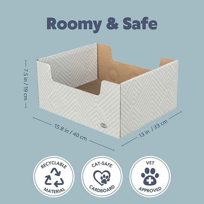 Trixie Scratching Box - Cardboard Cat Scratcher Bed with Two-Sided Scratch Pad - Indoor Cat Furniture with Play Catnip