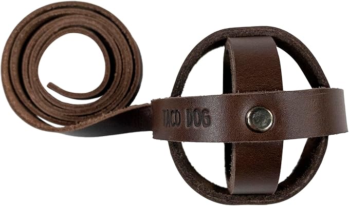 TACO DOG, Interactive Ball Toy with Strap for Cats, Chasing Pet Toy, Indoor Pet Accessories, Thick Full Grain Leather, Handmade, Bourbon Brown