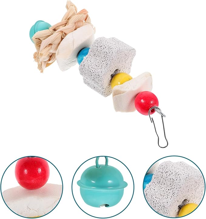Toddmomy Parrot Hanging Chewing with Natural Volcanic Rock and Cuttlefish Bone, Small Animal Chew for Rabbits, Hamsters, Guinea Pigs, and Birds, Cage Accessory for Teeth Grinding