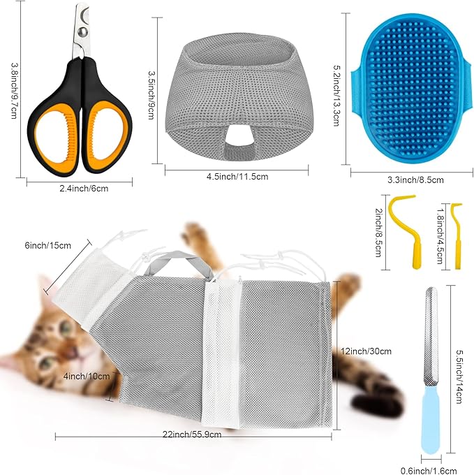 Cat Bathing Bag Adjustable Cat Grooming Net Bag Anti-bite & Anti-Scratch Cat Bath Washing Restraint Bag, Breathable Mesh Cat Grooming Bag for Shower, Nail Trimming, Injection