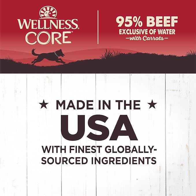 Wellness CORE 95% Adult Canned Wet Dog Food, Grain Free, Natural, Beef with Carrots Recipe, 12.5 oz, Pack of 12 Cans