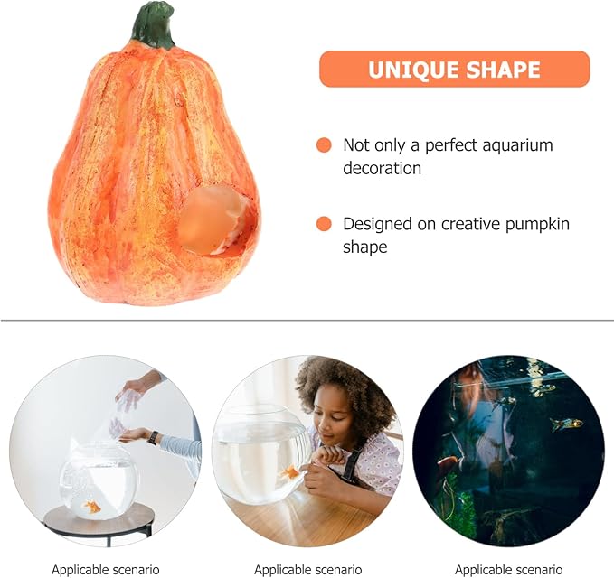 POPETPOP Pumpkin Fish Cave Wear-Resistant Aquarium Decoration for Freshwater Tanks Safe Hideaway for Fish Shrimp Smooth Stable Base for Breeding Hiding Spots