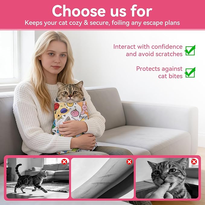 Cat Wrap for Cutting Nails，Cat Restraint for Nail Clipping，Cat Grooming Wrap for Cat Shower, Anti-Scratch Anti-Escape Multifunctional Pet Tool,21.7in