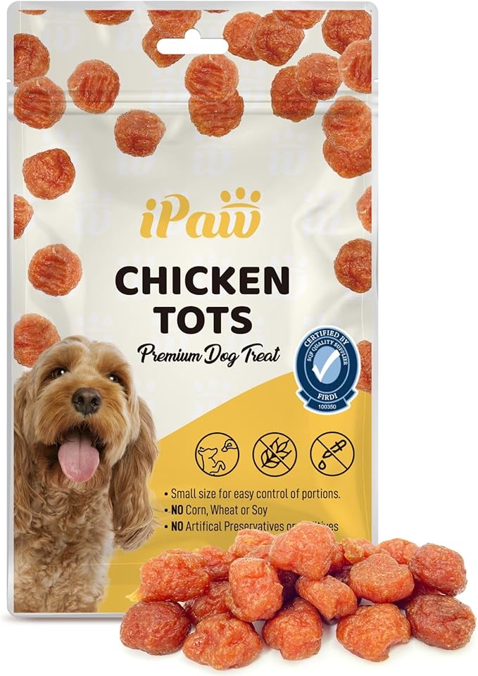 iPaw Chicken Tots Dog Treats for Puppy Training, All Natural Human Grade Dog Treat, Hypoallergenic, Easy to Digest (Chicken Tots)