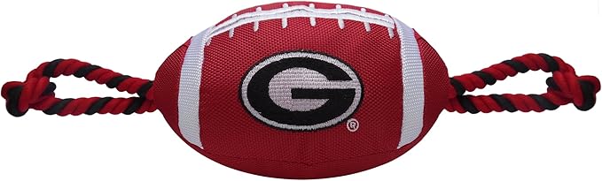 NCAA Georgia Bulldogs Football Dog Toy, Tough Quality Nylon Materials, Strong Pull Ropes, Inner Squeaker, Collegiate Team Color