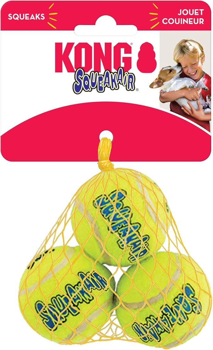 KONG SqueakAir Tennis Balls - Small - 6 Pack - Durable Squeaky Tennis Ball Dog Toy for Fetch, Non-Abrasive Felt, Gentle on Teeth, for Small Breed Dogs