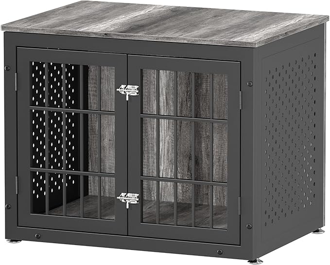 rehomerance 32" Heavy Duty Dog Crate Furniture for Small and Medium Dogs, Metal Kennel for High Anxiety Dogs, Chew Proof Pet Cage Indoor, Decorative Dog Kennel End Table